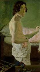 Selvportræt foran staffeliet, ca. 1828 (blandet medier på papir på lærred)